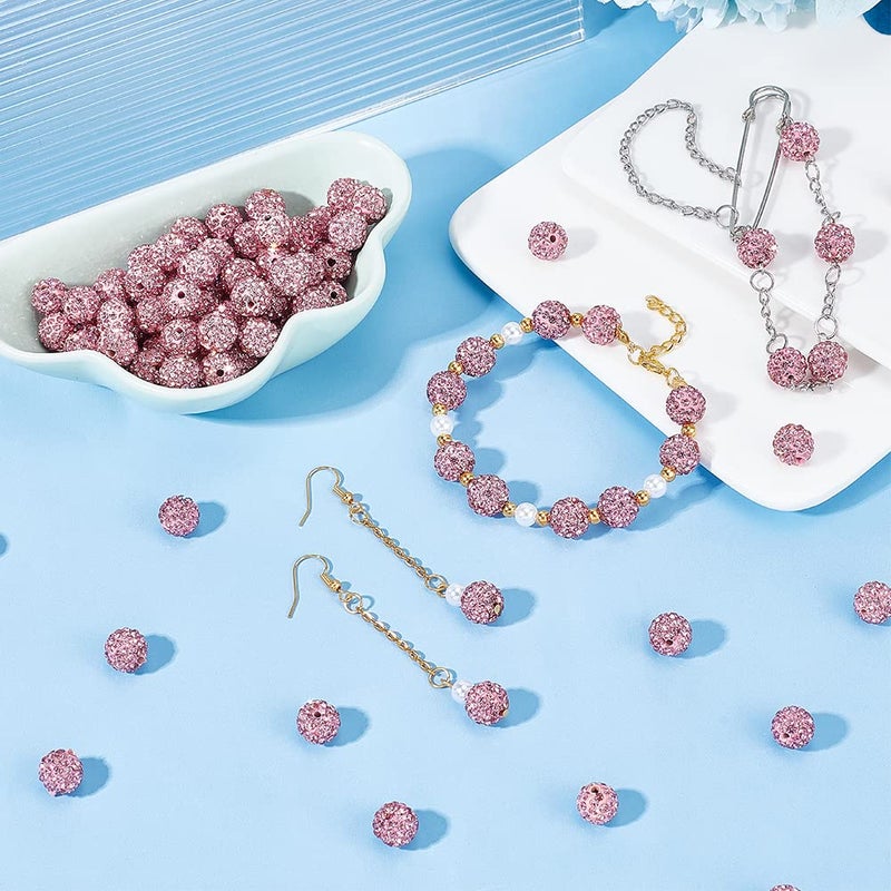 PH PandaHall 100pcs Pink Rhinestones Beads for Valentine's Day, 10mm Shiny Crystal Beads Pave Disco Ball Clay Bead Pen Bead for Baseball Necklace Bracelet Earring Jewelry Making - Image 4